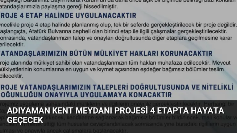 Adıyaman Kent Meydanı Projesi 4 Etapta Hayata Geçecek